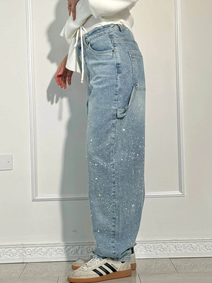 Jeans eleganti da donna a gamba larga con dettagli screziati - stile comodo e alla moda