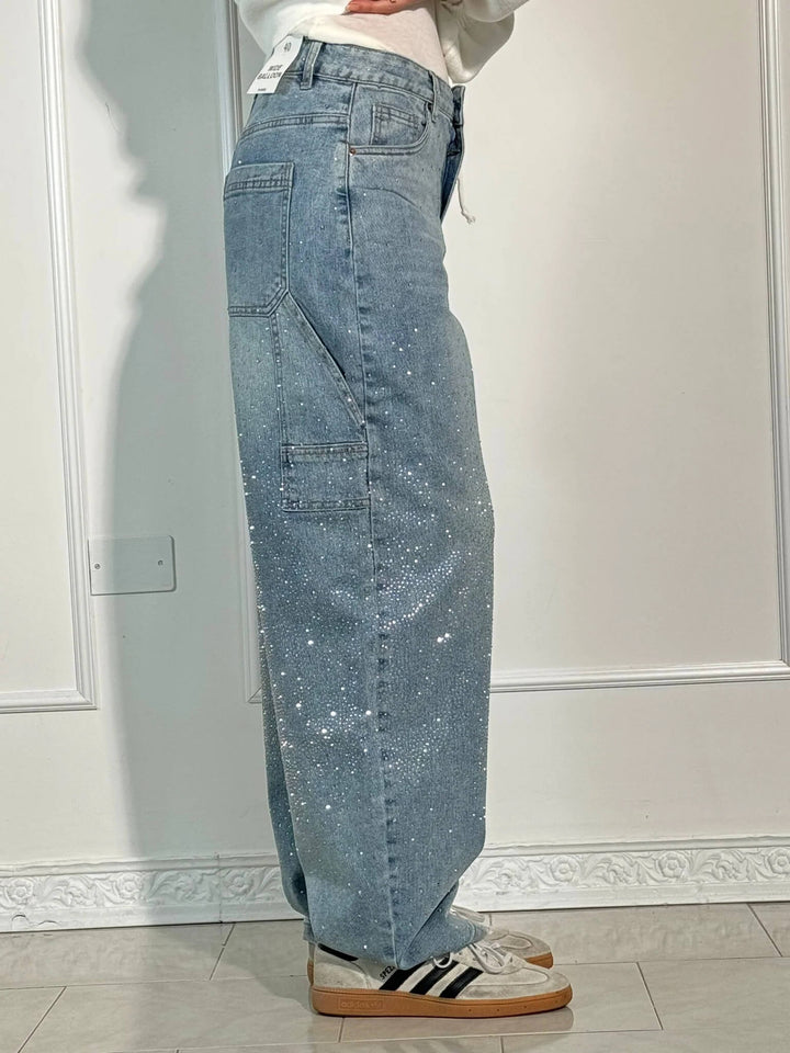 Jeans eleganti da donna a gamba larga con dettagli screziati - stile comodo e alla moda