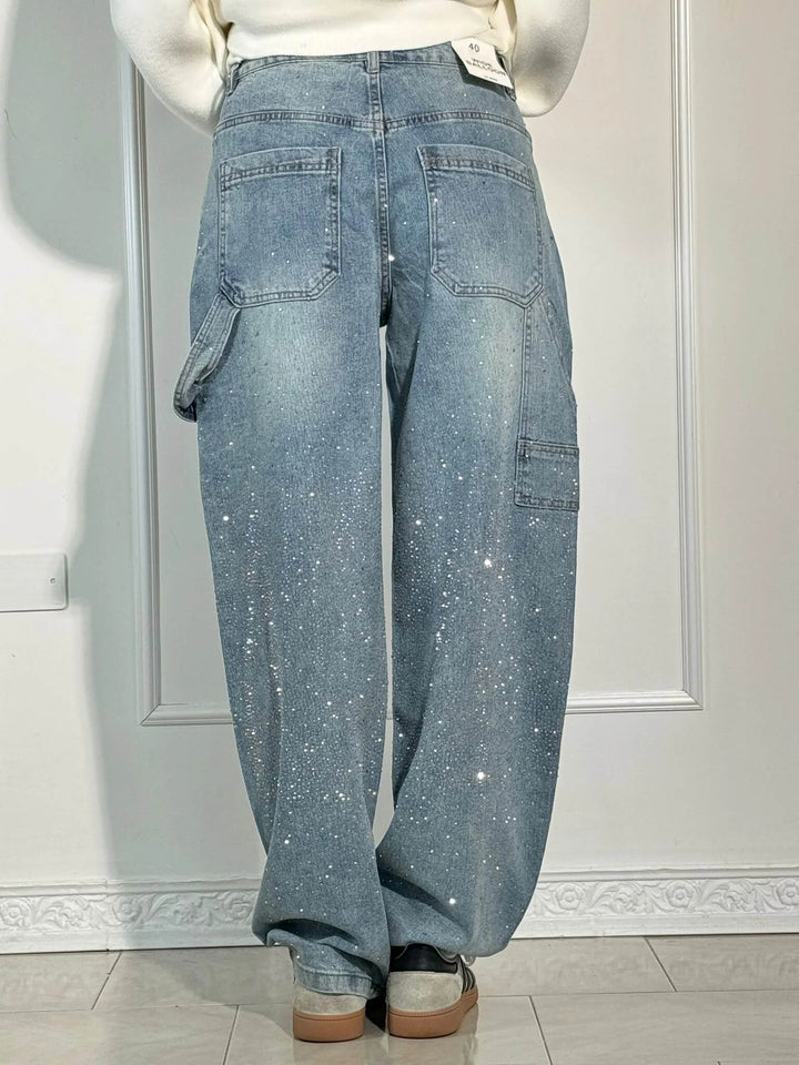 Jeans eleganti da donna a gamba larga con dettagli screziati - stile comodo e alla moda