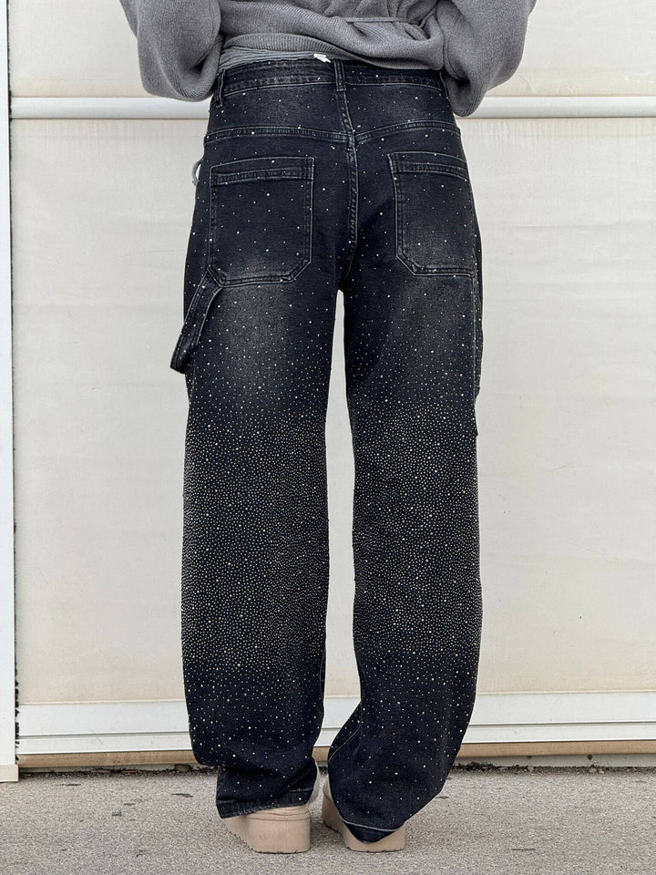 Jeans eleganti da donna a gamba larga con dettagli screziati - stile comodo e alla moda