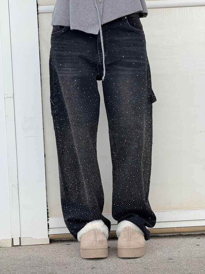 Jeans eleganti da donna a gamba larga con dettagli screziati - stile comodo e alla moda