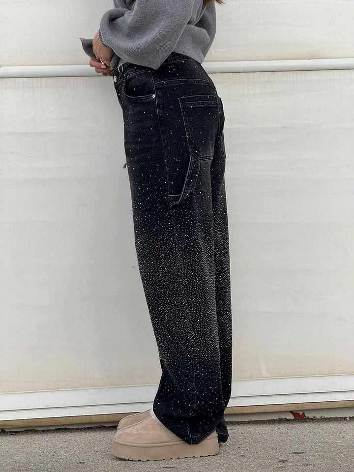 Jeans eleganti da donna a gamba larga con dettagli screziati - stile comodo e alla moda