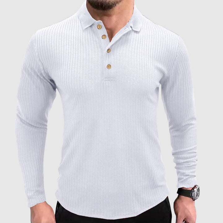 Elegante polo da uomo a maniche lunghe con un classico motivo a tinta unita