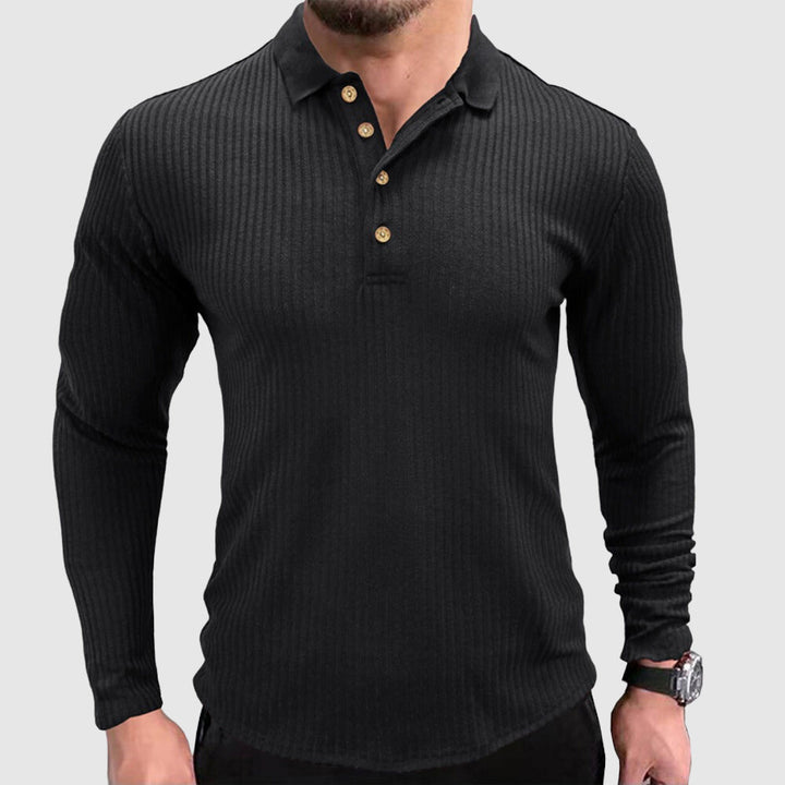 Elegante polo da uomo a maniche lunghe con un classico motivo a tinta unita