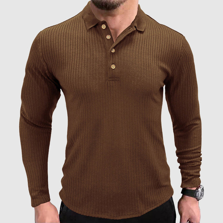 Elegante polo da uomo a maniche lunghe con un classico motivo a tinta unita