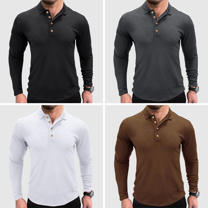 Elegante polo da uomo a maniche lunghe con un classico motivo a tinta unita
