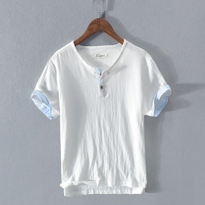 Camicia Henley elegante da uomo in cotone morbido e leggero - maniche corte, vestibilità rilassata e chiusura con bottoni alla moda