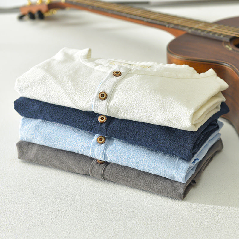 Camicia Henley elegante da uomo in cotone morbido e leggero - maniche corte, vestibilità rilassata e chiusura con bottoni alla moda