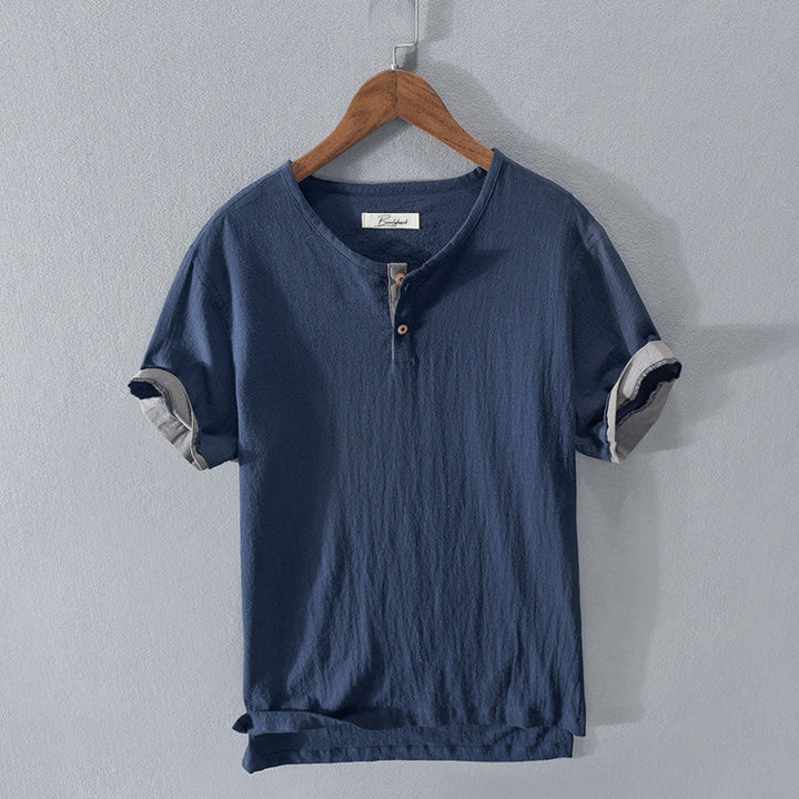 Camicia Henley elegante da uomo in cotone morbido e leggero - maniche corte, vestibilità rilassata e chiusura con bottoni alla moda