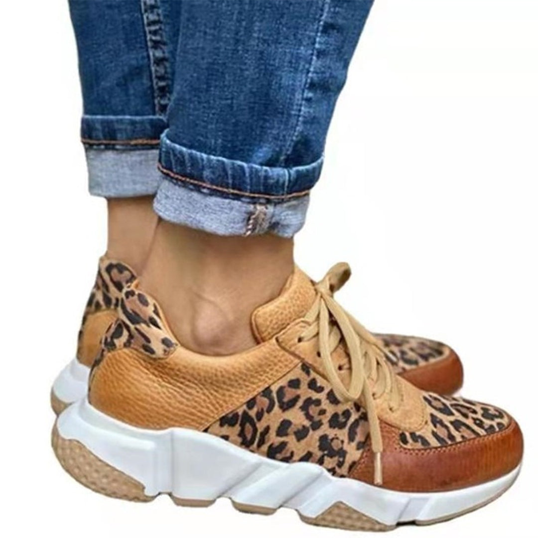 Scarpe da ginnastica eleganti da donna con motivo leopardato e suola solida - calzature comode e alla moda per tutti i giorni