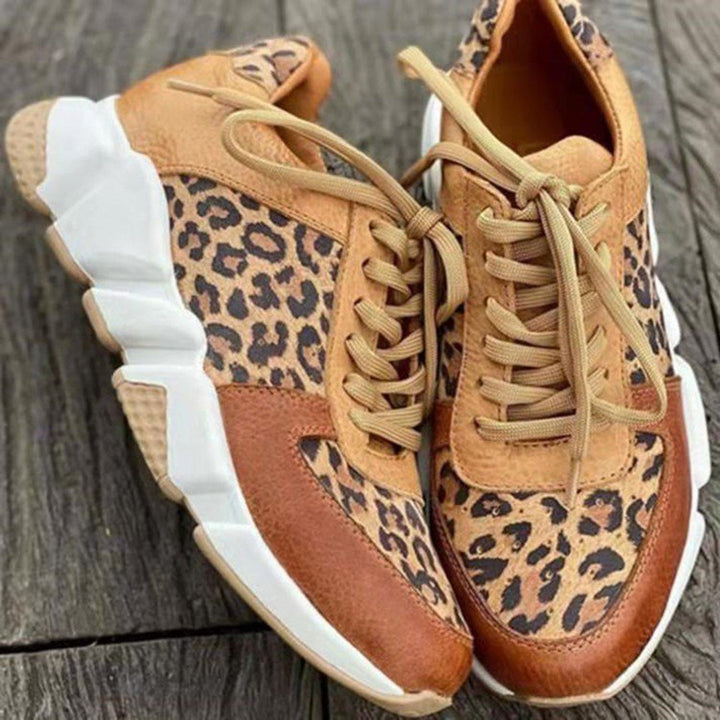 Scarpe da ginnastica eleganti da donna con motivo leopardato e suola solida - calzature comode e alla moda per tutti i giorni