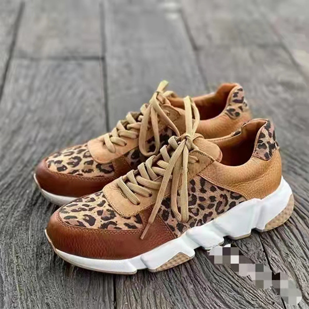 Scarpe da ginnastica eleganti da donna con motivo leopardato e suola solida - calzature comode e alla moda per tutti i giorni