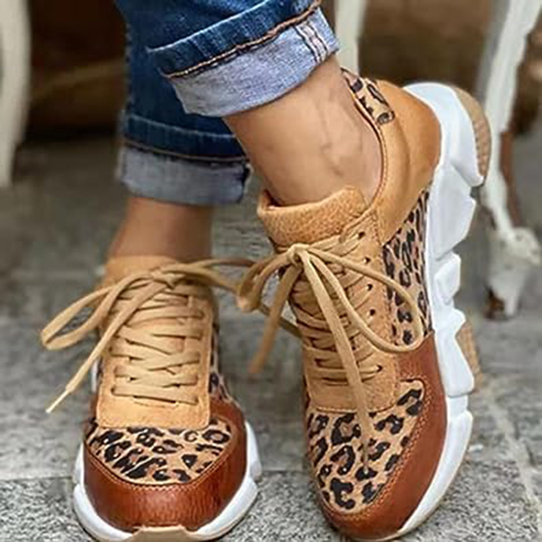 Scarpe da ginnastica eleganti da donna con motivo leopardato e suola solida - calzature comode e alla moda per tutti i giorni