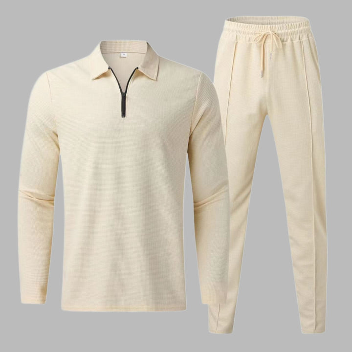 Elegante polo a maniche lunghe e comodi pantaloni da uomo