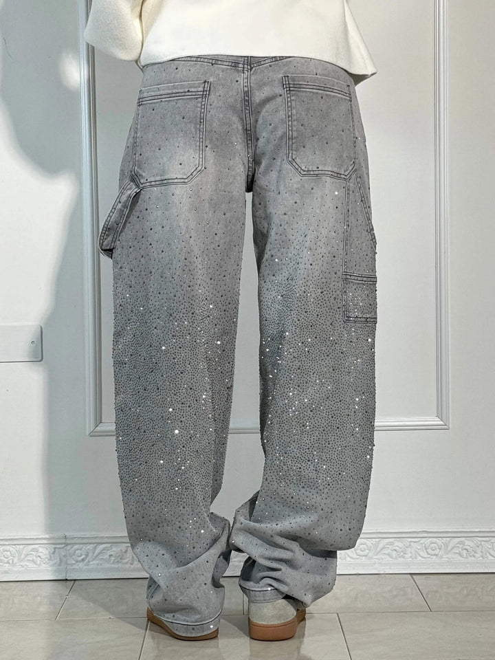 Jeans eleganti da donna a gamba larga con dettagli screziati - stile comodo e alla moda
