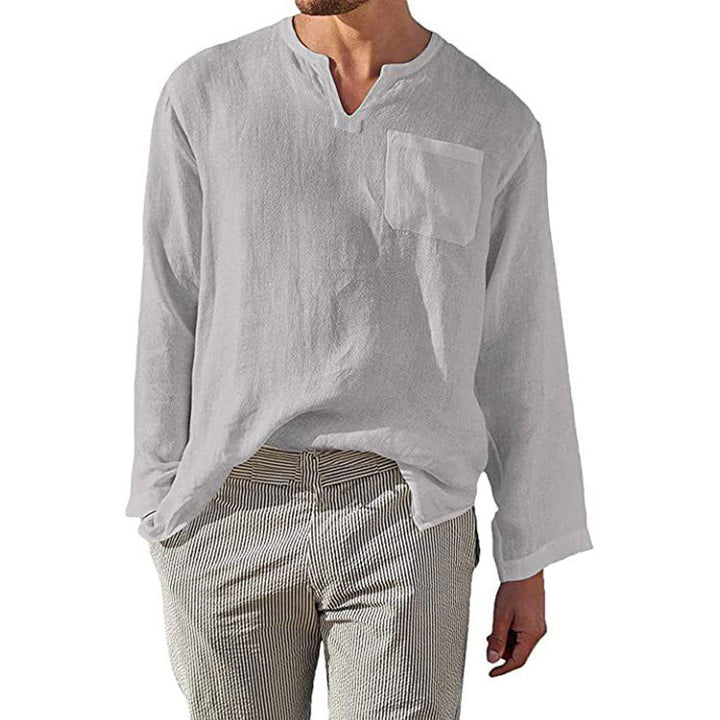 Camicia Uomo a Manica Lunga in Lino e Cotone - Taglio Relaxed e Colletto a Banda per uno Stile Casual Eccellente