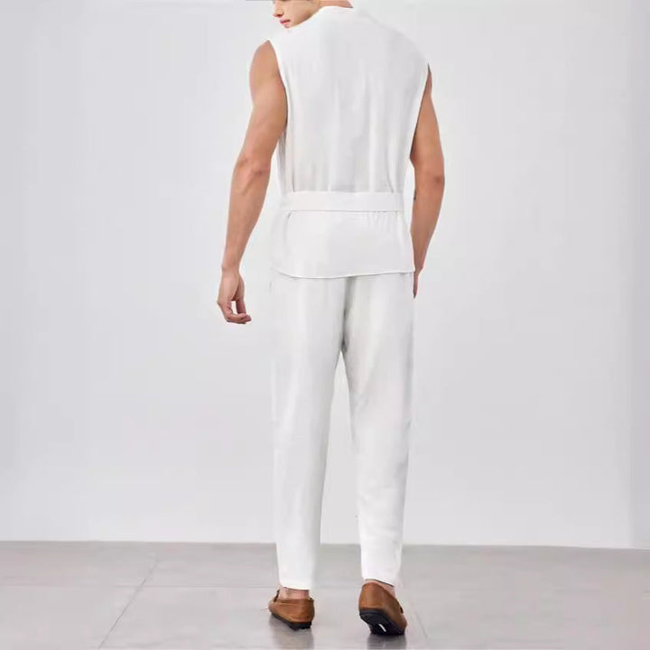 Set completo da uomo: gilet e pantaloni leggeri in tessuto Coton Léger di alta qualità con elegante top senza maniche e confortevole fodera interna