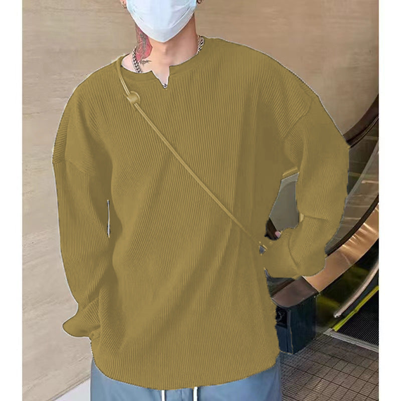 Comoda T-shirt da uomo a maniche lunghe con scollo a costine - strato base con vestibilità ampia