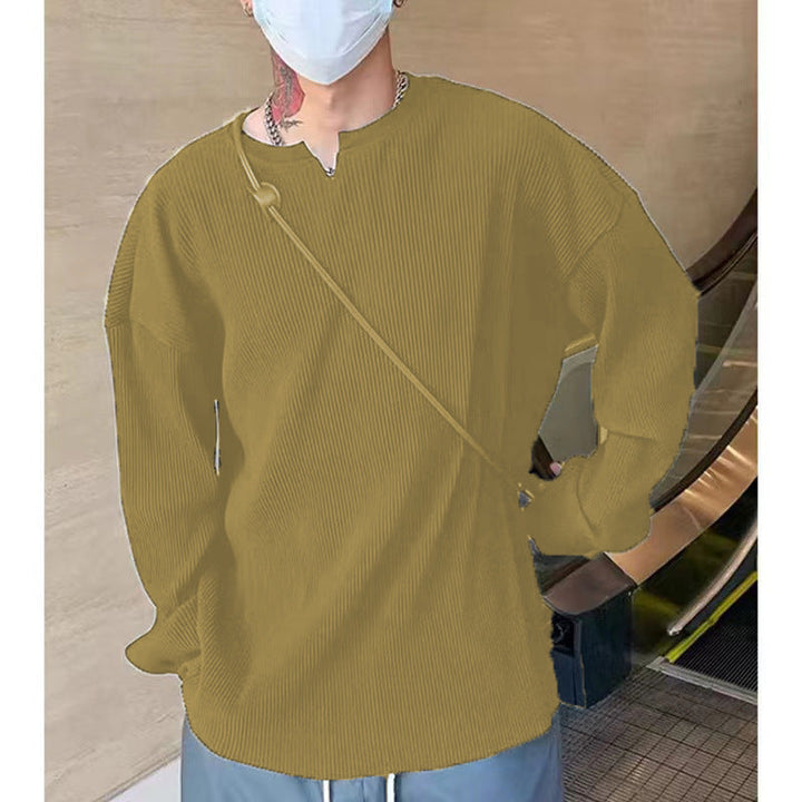 Comoda T-shirt da uomo a maniche lunghe con scollo a costine - strato base con vestibilità ampia
