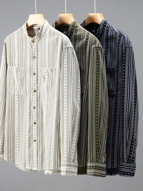 Elegante camicia da uomo a manica lunga con raffinato stile retrò a righe