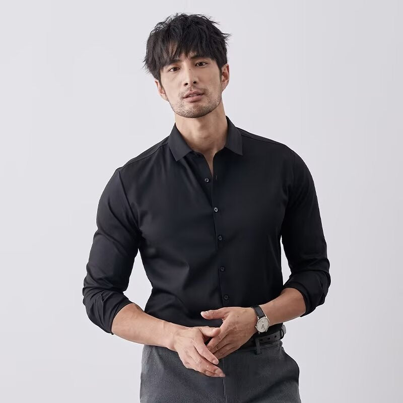 Elegante camicia da uomo Coupe Slim con texture in soia sintetica e maniche lunghe con bottoni - ideale per il business casual