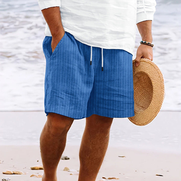 Pantaloncini affusolati da uomo in cotone e lino con coulisse regolabile e numerose pratiche tasche