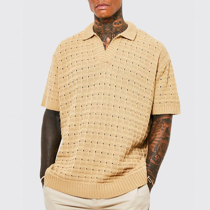 Elegante polo da uomo in maglia - comoda vestibilità ampia, elegante scollatura a punta, maniche corte e misto cotone traspirante per il massimo del comfort