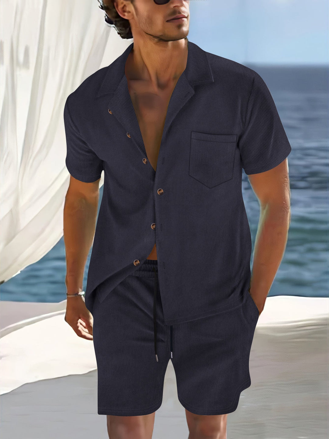 Set di maglietta e pantaloncini da uomo - vestibilità comoda, colore cubano alla moda, tessuto elasticizzato e più lungo per il massimo comfort