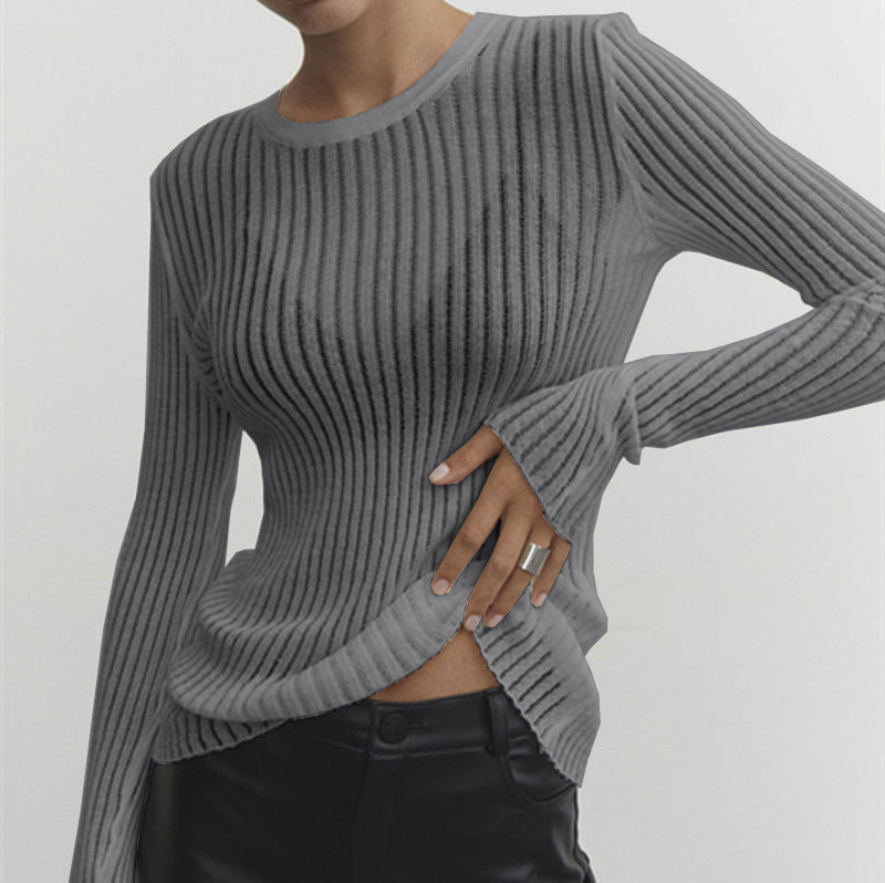 T-shirt da donna a maniche lunghe in elegante rete trasparente