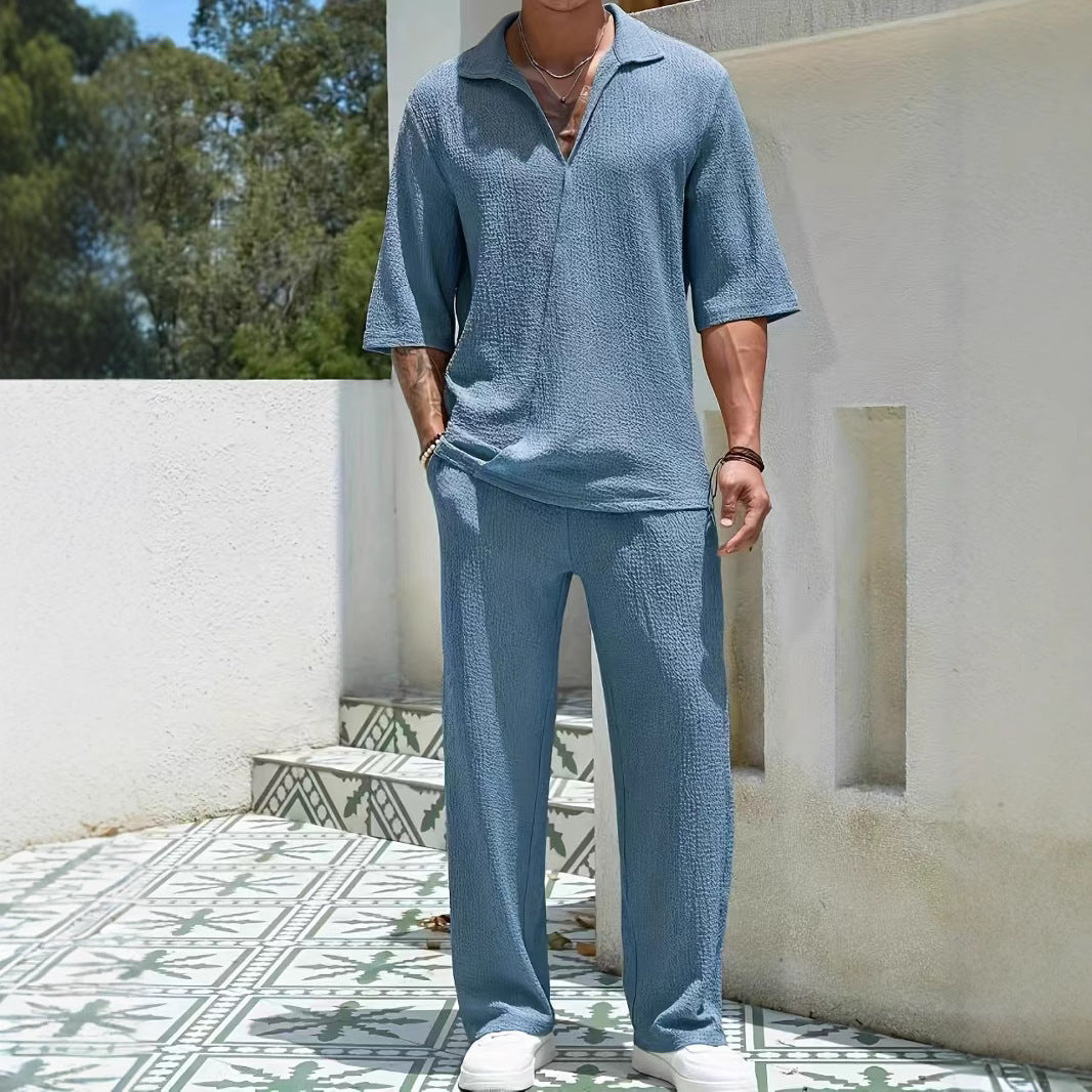 Set completo per uomo - tessuto elegante, vestibilità comoda - T-shirt e pantaloni eleganti