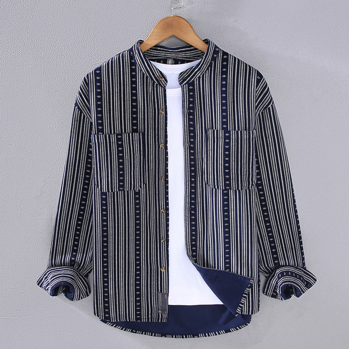 Elegante camicia da uomo a manica lunga con raffinato stile retrò a righe