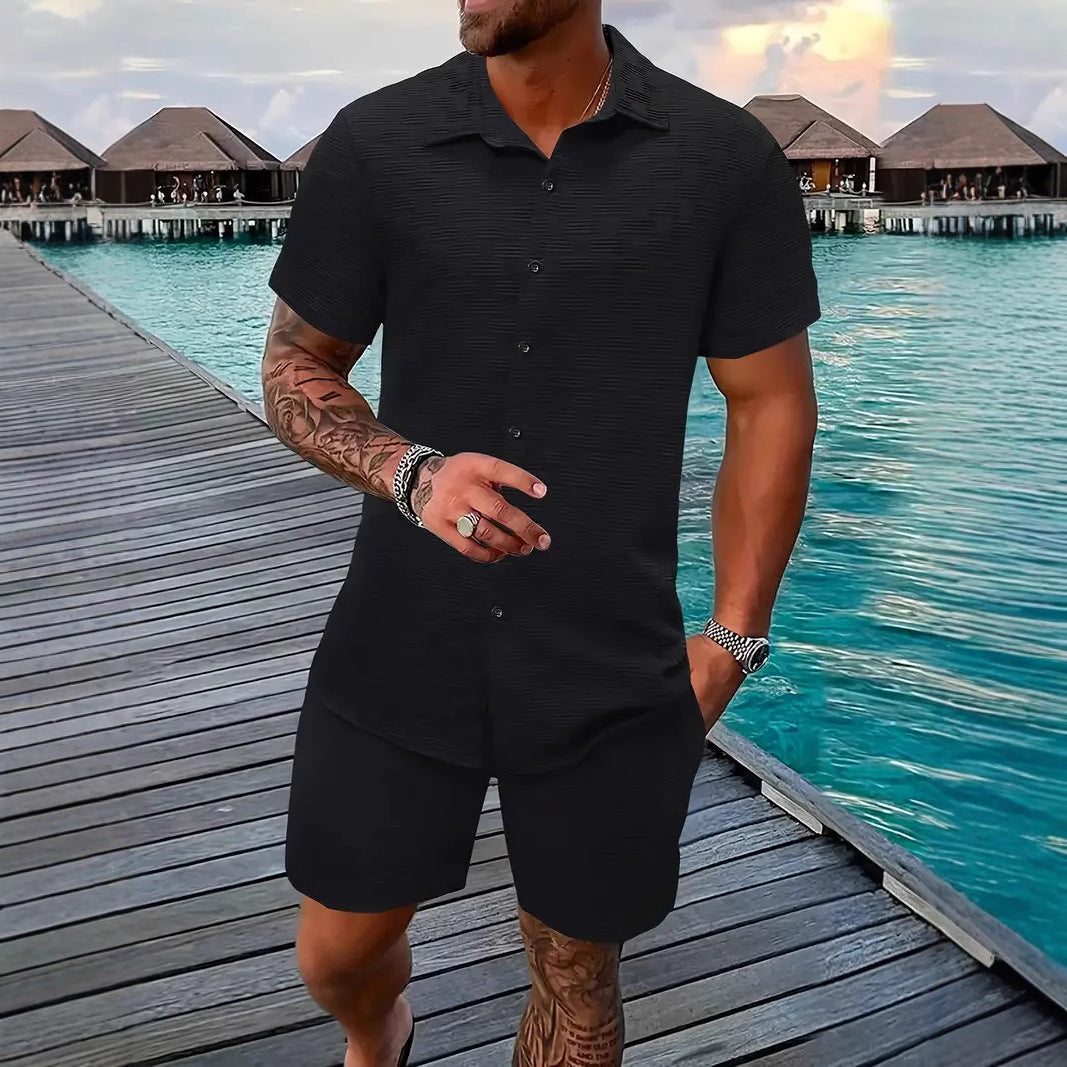 Confortevole set da uomo a due pezzi in cotone naturale con texture jacquard alla moda per uno stile casual