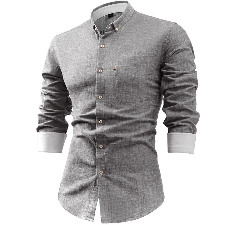 Elegante gilet da uomo a maniche lunghe in tessuto naturale con dettagli unici sul petto