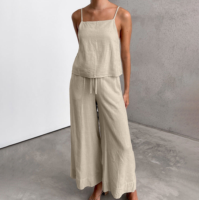 Elegante set da donna in cotone melange: top svasato senza maniche e pantaloni in jersey per un look elegante da tutti i giorni.
