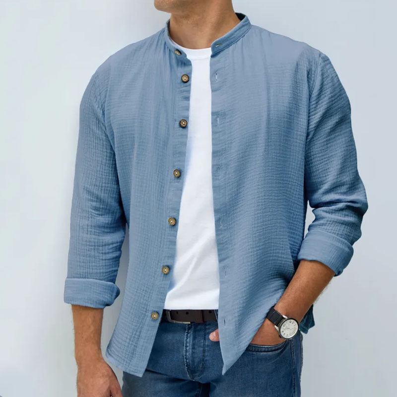 Gilet da uomo in morbido cotone con collo alla mandarina e maniche lunghe - vestibilità comoda ed elegante