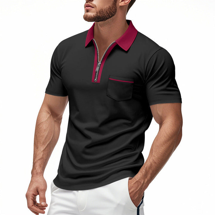Męska koszulka polo Slim Fit z zamkiem błyskawicznym i kieszenią na piersi – modna i wygodna odzież codzienna z miękkiej mieszanki bawełny