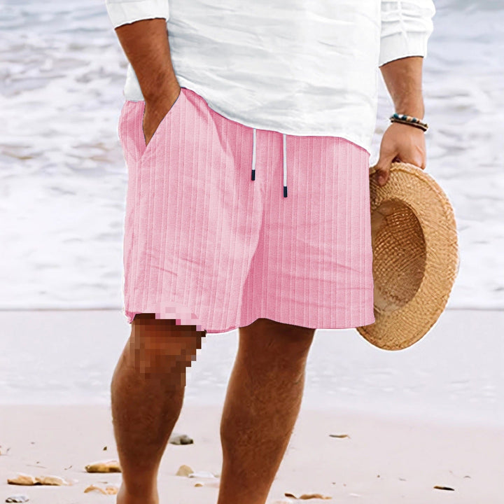 Pantaloncini affusolati da uomo in cotone e lino con coulisse regolabile e numerose pratiche tasche