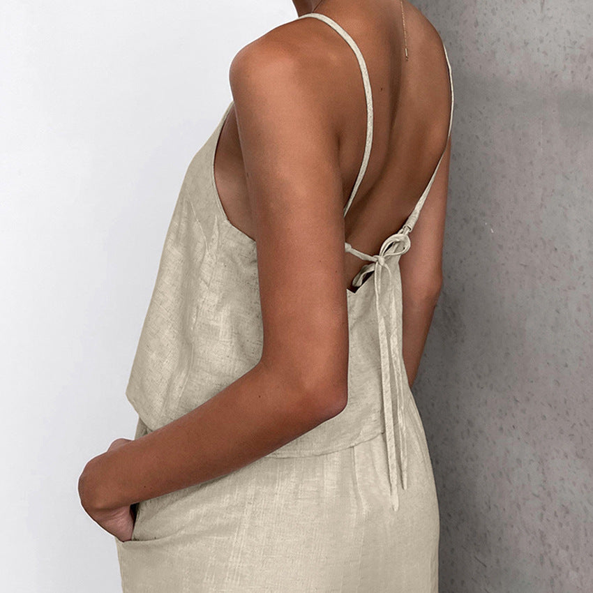 Elegante set da donna in cotone melange: top svasato senza maniche e pantaloni in jersey per un look elegante da tutti i giorni.