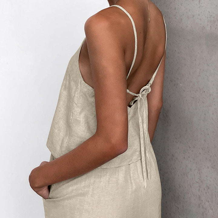 Elegante set da donna in cotone melange: top svasato senza maniche e pantaloni in jersey per un look elegante da tutti i giorni.