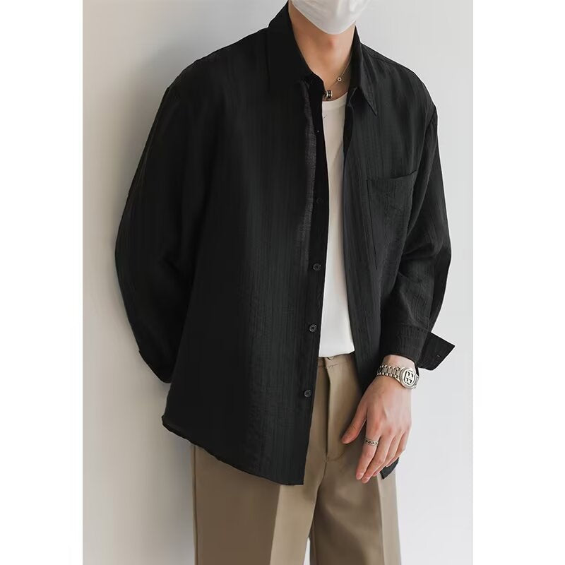 Camiseta da uomo lunga in algodón ligero con regolazione in altezza e stile casual con bottoni