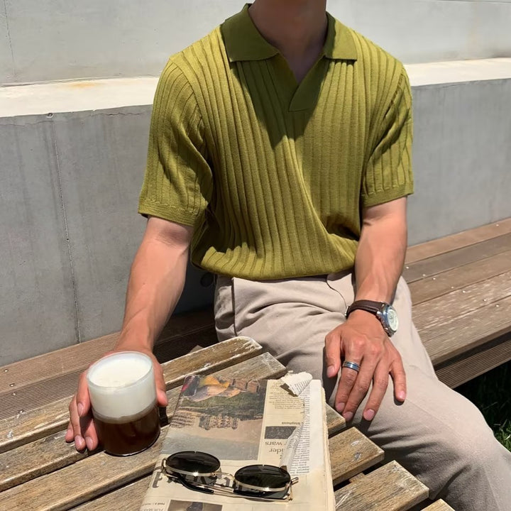 Polo Uomo in Cotone a Costine con Manica Corta - Vestibilità Standard, Ideale per uno Stile Casual e alla Moda