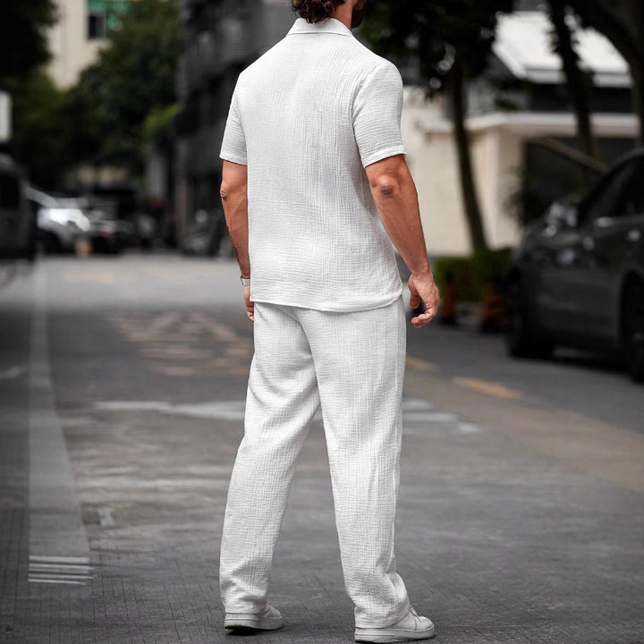 Camisa Casual para Hombre de Algodón y Lino - Corte Regular, Manga Corta y Cierre de Botón para un Estilo Confortable y Moderno