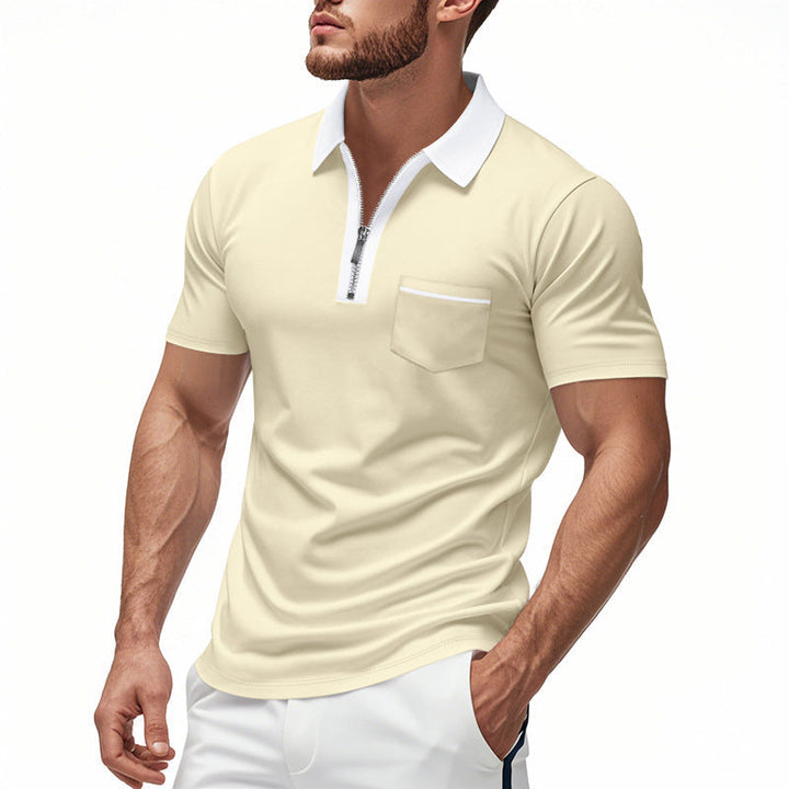 Męska koszulka polo Slim Fit z zamkiem błyskawicznym i kieszenią na piersi – modna i wygodna odzież codzienna z miękkiej mieszanki bawełny