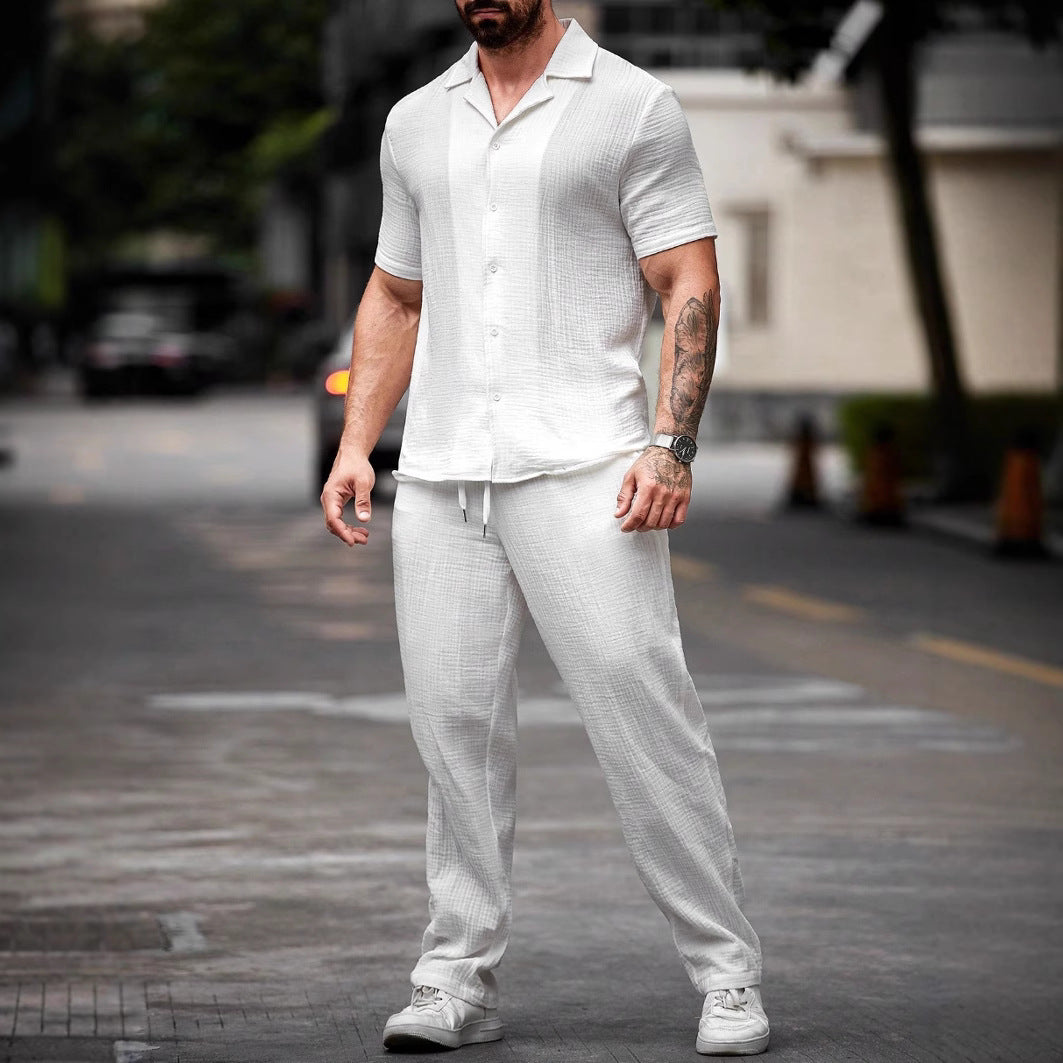 Camisa Casual para Hombre de Algodón y Lino - Corte Regular, Manga Corta y Cierre de Botón para un Estilo Confortable y Moderno
