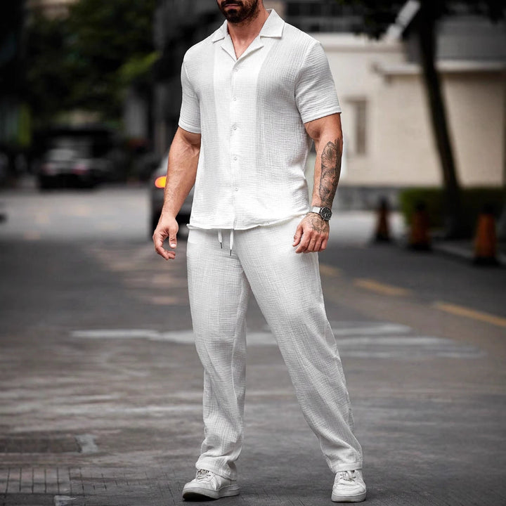 Camisa Casual para Hombre de Algodón y Lino - Corte Regular, Manga Corta y Cierre de Botón para un Estilo Confortable y Moderno