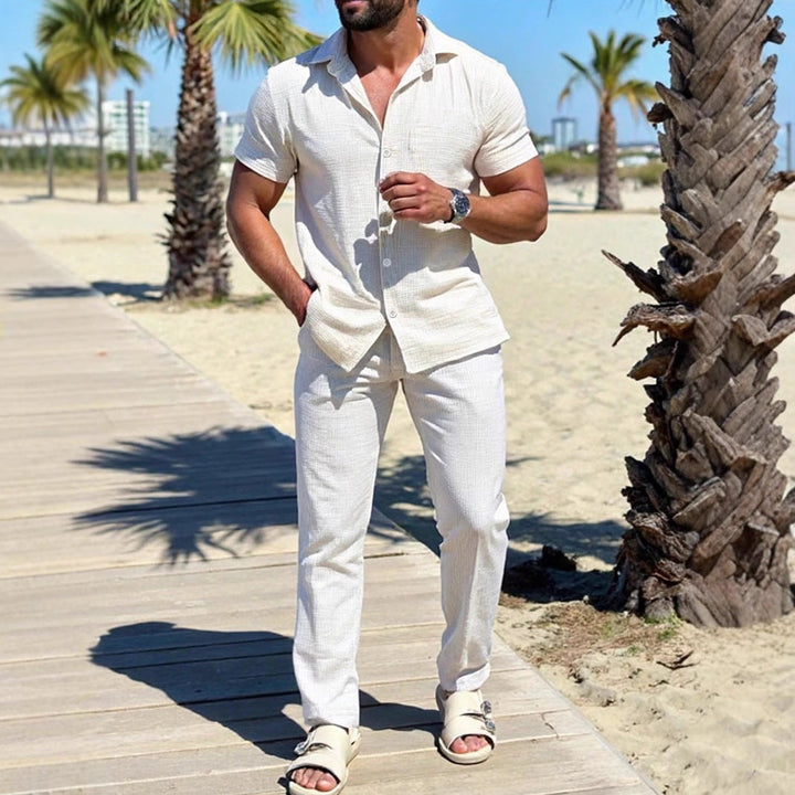Camisa Casual para Hombre de Algodón y Lino - Corte Regular, Manga Corta y Cierre de Botón para un Estilo Confortable y Moderno