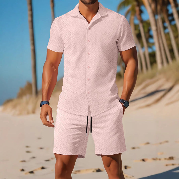 Set di T-shirt e pantaloncini Coupe Slim da uomo con motivo a rilievo - Abbigliamento casual e traspirante di qualità superiore