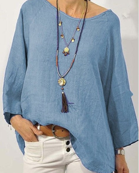 Bequeme Damenbluse aus gemütlichem Baumwollmix - Lässiges Design mit 3/4-Ärmeln und Rundhalsausschnitt