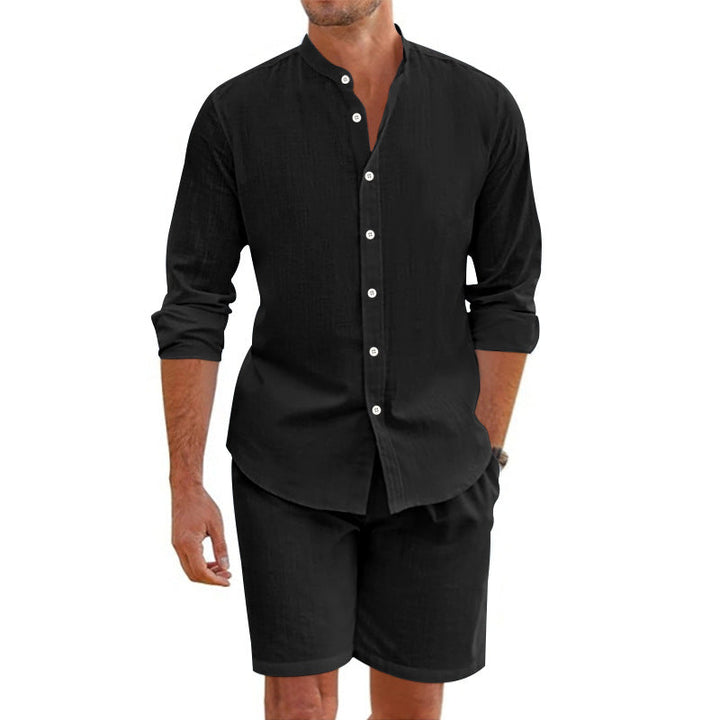 Completo casual a due pezzi per uomo in misto lino - camicie con stivali e pantaloncini corti per un look rilassato