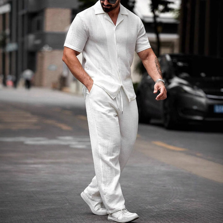 Camisa Casual para Hombre de Algodón y Lino - Corte Regular, Manga Corta y Cierre de Botón para un Estilo Confortable y Moderno